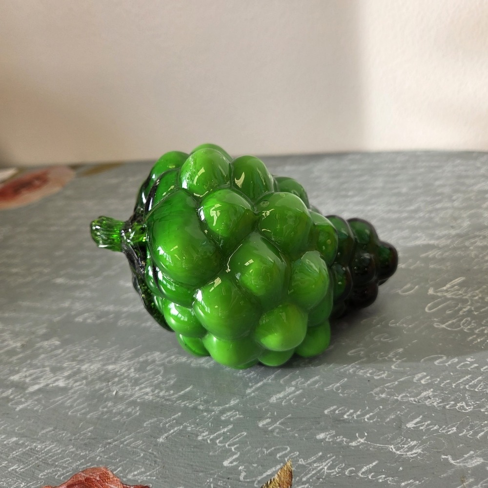 Vtg Murano Style Green Glass Grape Cluster Glass Fruit‎ MCM Mid-Century Modern
